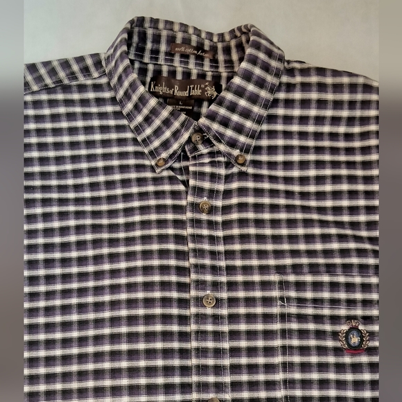 Knights of Round Table Plaid Gingham Flannel Long Sleeve Shirt Vintage - Picture 1 of 8